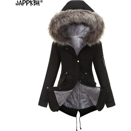 Faux Fur Collar Hooded Jacket Women Autumn Winter 2020 Casual Plus Size Slim Thick Warm Velvet Long Coat Female Oversized Parkas