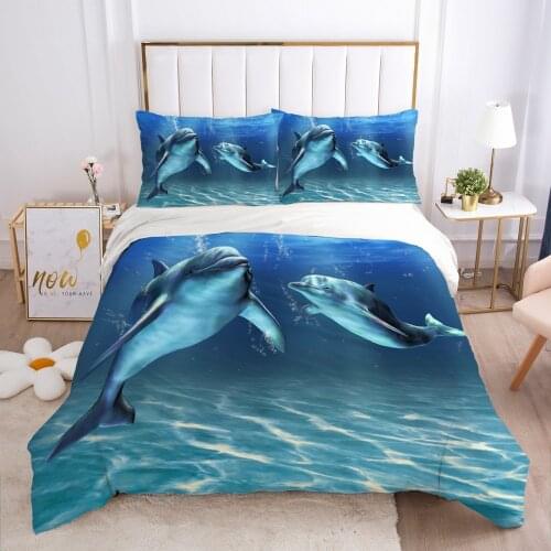 3D Sea Animals Dolphin Duvet Cover Set Bedding Sets Bedding Bag Quilt Covers Pillow Case King Single Double Size Bed Linen