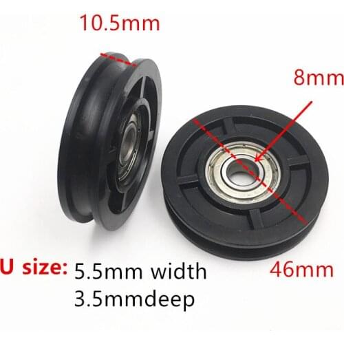 5PCS 8x46x10.5mm 608ZZ U Grooved plastic wheel pulley for sliding door delrin bearing roller wheel black POM conveyor roller