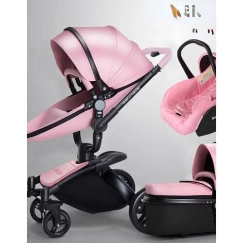 Luxury Baby Stroller 3 In 1 Aulon Baby Stroller Pu Leather Can Sit and Lie Four Seasons Winter Baby Strollers