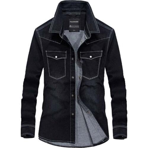 New Fashion Men Shirt Cotton Denim Long Sleeve Casual Shirts Big Size Blouse 3XL 4XL Clothing