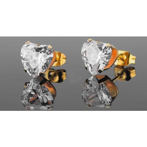 Uelf Trendy Stainless Steel Earrings Minimalist Small 3-8mm Crystal Heart Love Earrings Korean Style Stud Earrings for women