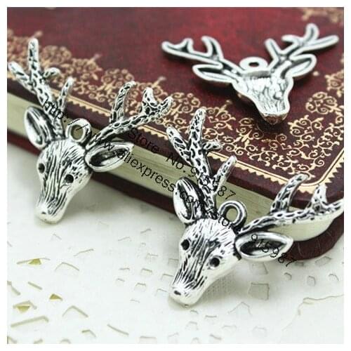 Sweet Bell Free shipping 30pcs/lot 31*36mm Antique Vintage Metal Alloy Deer Charms Christmas Charm Jewelry Pendant 2A92