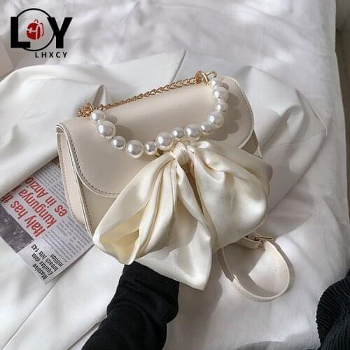 LHXCY High Quality Pearl Handle Chain Crossbody Bags Korean Style Clamshell Bow Purses And Handbags Fashion Luxury Shoulder Bags