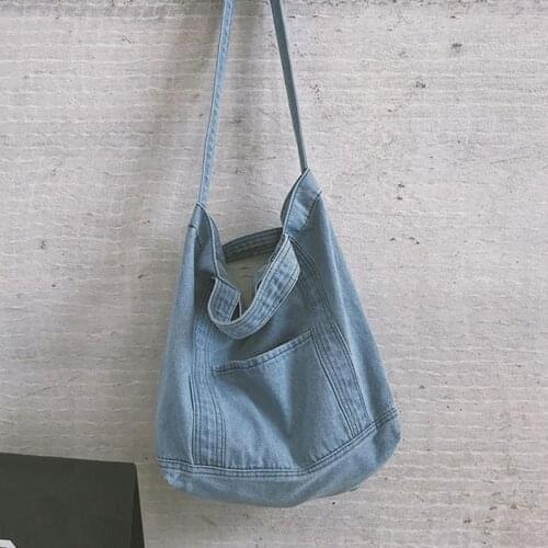 Denim Slouch Bag Casual Jean Fabric Handbag Leisure Korean Style Fashion Japanese Fashion Messenger Top-Handle Bag