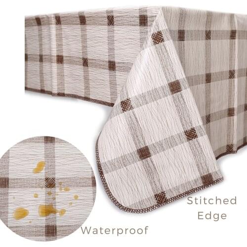 Decoser Heavy Duty Flannel Backed Vinyl Tablecloth with Flannel Backing Waterproof 55x55inch Square Brown Checkered Table Cover