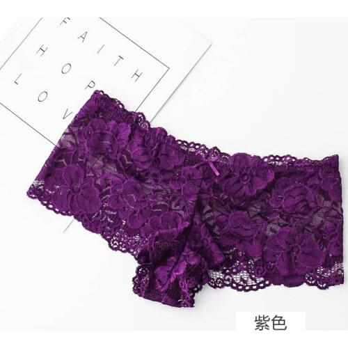 Plus Size Boyshort Lady Sexy Lace Solid Cotton Underpants Lingerie Feminina Low-Rise Boxers for Women
