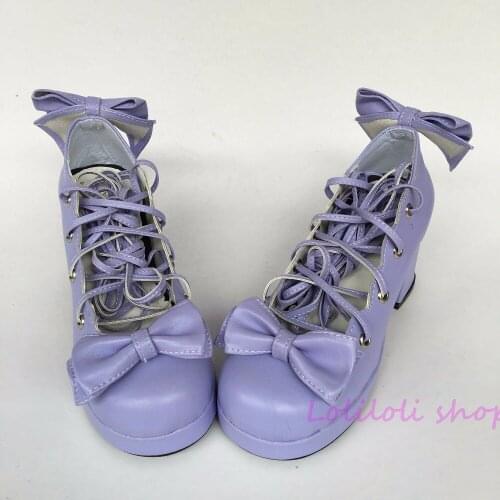 Princess sweet lolita shoes lolita style Japanese design customized shoes purple bow special shaped buckle square root 1f193