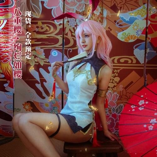 [STOCK]Anime Honkai Impact 3 Yae Sakura Ancient China Cheongsam Sexy Dress Uniform Cosplay Costume Women Halloween Free Shipping