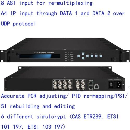 VEK-3712B 8ASI Input multiplexer scrambler, TS re-multiplexing, accurate PCR adjusting , PID filtering, 6 different simulcrypt