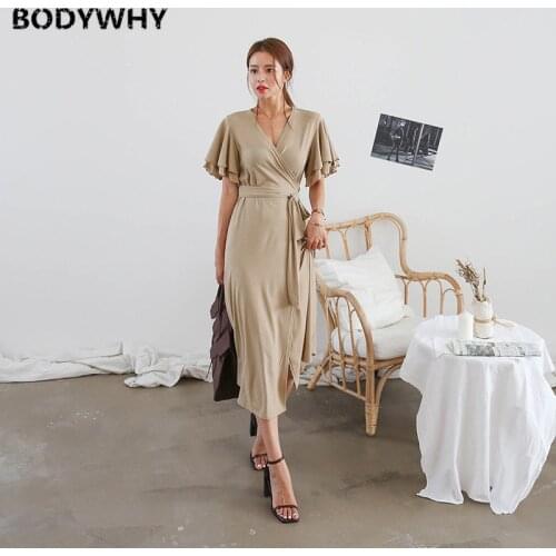 2020 Spring And Summer New Womens Dress French Niche Retro Super Fairy Butterfly Sleeve Dress Solid Color Long Dress