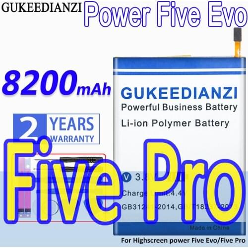 High Capacity GUKEEDIANZI Battery Power Five Evo 8200mAh For Highscreen power Five Evo/Five Pro