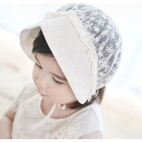Yundfly Lace Bonnet Kids Girls Photo Prop Nordic Vintage Pattern Children Retro Christening Baptism Hats Cap Birthday Gift