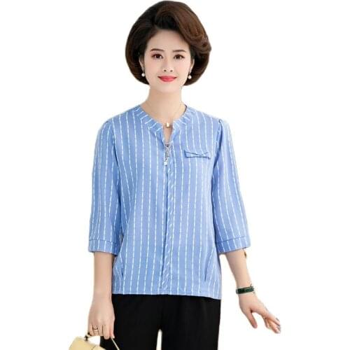 Women Temperament Stripe Spring Summer Loose Casual Blouses Fashion Long Sleeve Tops V-Neck Mujer Blusas MM1016