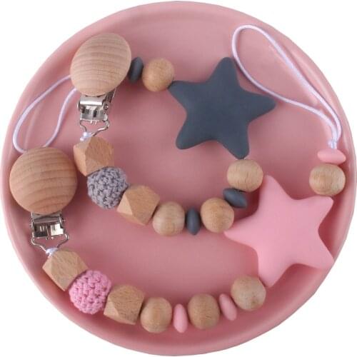 1pc Wood Silicone Baby Pacifier Clips Infant Pacifier Clip Chain BPA Free Dummy Clips Nursing Nipple Holder Baby Shower Gift New