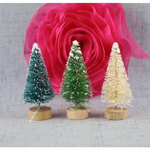 10pcs/lot 4.5cm Mini Xmas Party Decoration Ornaments DIY Christmas Tree Snow Frost Small Pine Tree Sisal Fiber craft EM001