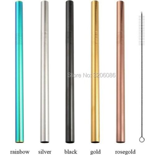 100Pcs Milk Tea Straw Reusable Diameter 12mm Juice Drinking Straws Cleaner Brush High Quality Eco Friendly Metal Straw