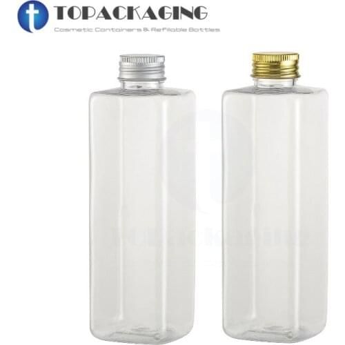 250ML Screw Cap Bottle,Clear Square Plastic Lotion Makeup Sub-bottling,Aluminum Cap,Empty Cosmetic Shampoo Container.20PCS/LOT