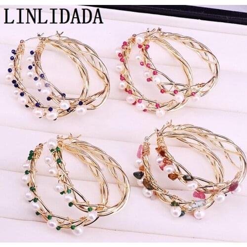 4Pair Gold Wire Wrapped Pearl Charm Hoop Earrings New Earrings Fashion Boutique Jewelry Wholesale