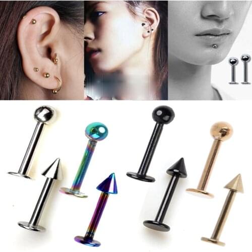 5PCS 316L Surgical Steel Spike Ball Labrets Stud Ring Ear Tragus Cartilage Ball Lip Ring Earrings Body Piercing Jewelry