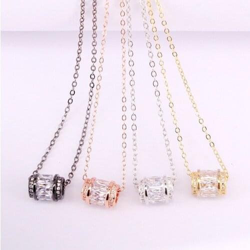 6PCS, Fashion White Zirconia Charm Pendant Crystal Copper CZ Micro Pave Small Tube Shaped Metal Filled Necklaces