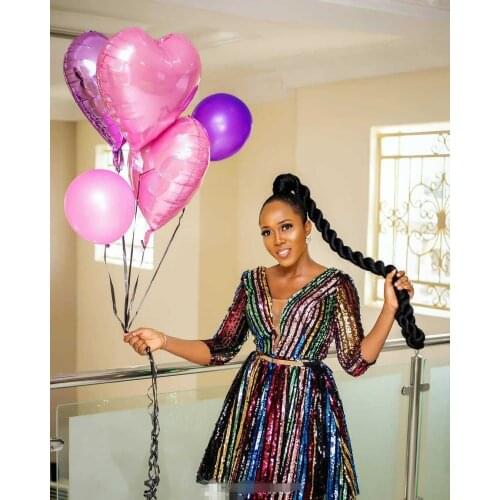 African Dresses For Women New Spring African Women Sexy Fashion V-neck Polyester Sequined Knee-length Dress