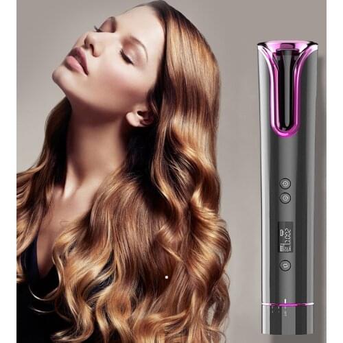 Automatic Hair Curler USB Wireless Charging Hair Curler Wave Machine LCD Adjustable Portable Ceramic Rotating HairdressingStyler