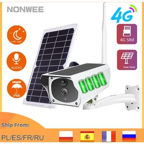 Solar Panel Battery Powered Camera 1080P HD 4G LTE SIM Card Network Security Wireless IP Camera Outdoor PIR Human Alarm Camera