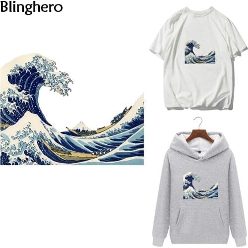 Blinghero Kanagawa Wave Heat Transfer Patches Cool Iron-On Transfers Sea Shirt Jacket Thermal Patches Ironing Stickers BH0358