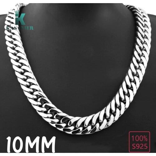 KASANIER 100% Real S999 Sterling Silver Men Necklace 10MM Width Whips Necklace Curb Figaro chain Man Woman Hip hop Gift Jewelry
