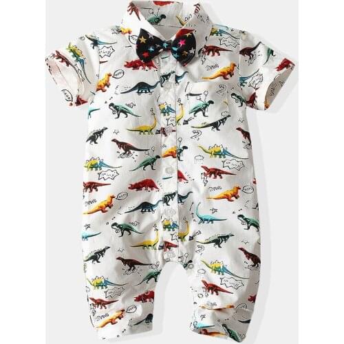 Childrens clothing 2021 summer new boys short-sleeved cartoon dinosaur pattern romper jumpsuit
