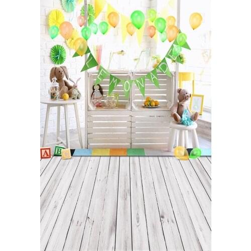 Wooden Floor Photography Backdrop Lemonade Party Background Balloons Bunting Children Kid New Born Baby Fond Studio Photo Custom