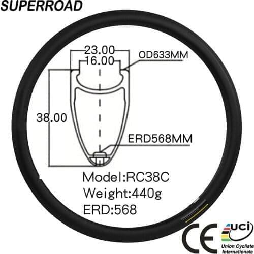 Hot Sale 23mm Width 38mm Depth Toray Carbon Fiber T700 T800 Clincher Rims 2024h
