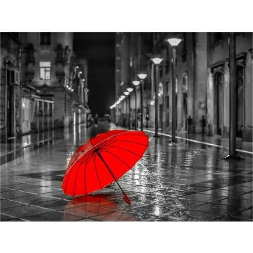 Red Umbrella Rose Flower Printed Canvas 11CT Cross Stitch Embroidery Patterns DMC Threads Handiwork Sewing Handmade Jewelry