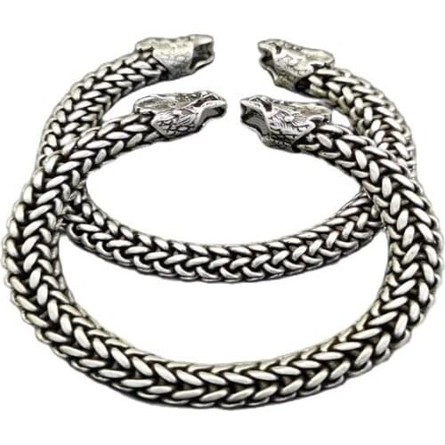 China Old Tibet Silver Carved A pair of Silver Dragon Bracelets