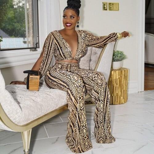 Two Piece Set Africa Clothes African New Dashiki Fashion Flowers Suit Top Trousers Super Elastic Party For Women Outfits