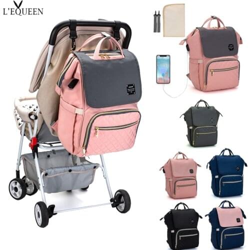 LEQUEEN New USB Nappy Backpack Bag Mummy Large Capacity Bag Mom Baby Multi-function Waterproof Outdoor Travel Diaper Bags