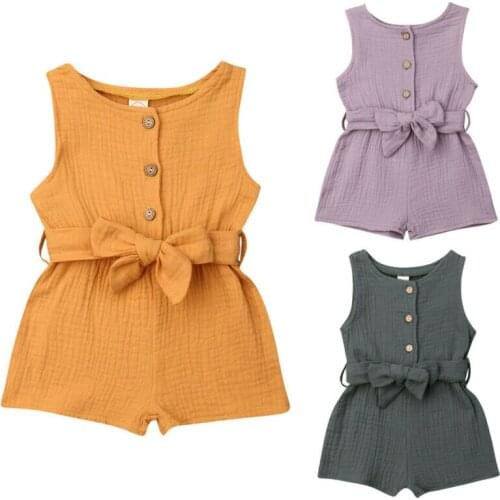 Summer Baby Girl Solid Romper Girls Sleeveless Rompers Newborn Jumpsuit Girl Playsuit with Belt Clothes Kids Outfit