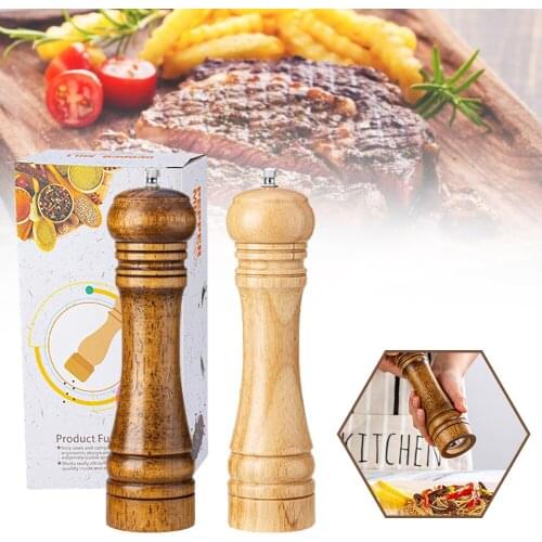 2Pcs 8" Salt shaker and Pepper shaker Spice Mill Solid Wood Pepper Grinder Adjustable Grinder kitchen gadget sets kitchen tools