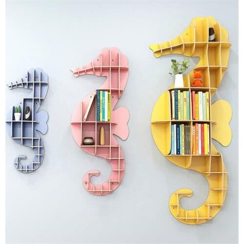 [HHT] Nordic Hippocampus Wall-mounted Rack Storage Shelf Bookshelf Living Room Shop Background Wall Decorations Shelves