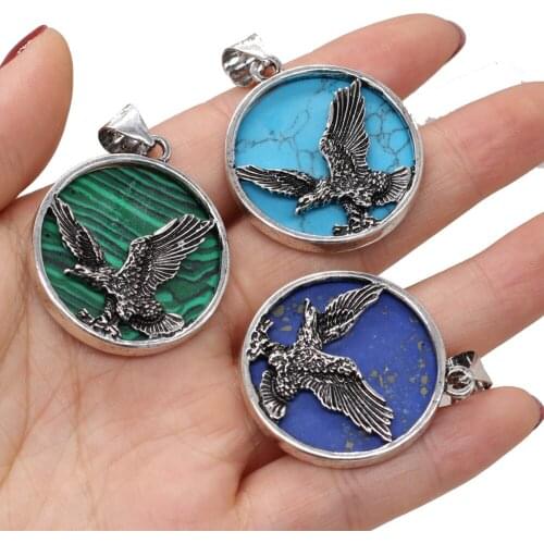 Natural Stone Blue Turquoises Lapis Lazuli Pendant Alloy Eagle Stone Charms Pendant for Jewelry Making DIY Necklace Size 33x37mm