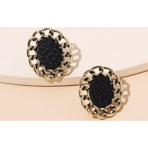 New Ins Fashion Retro Style Leather Flower Earrings Female Geometric Shape Earrings