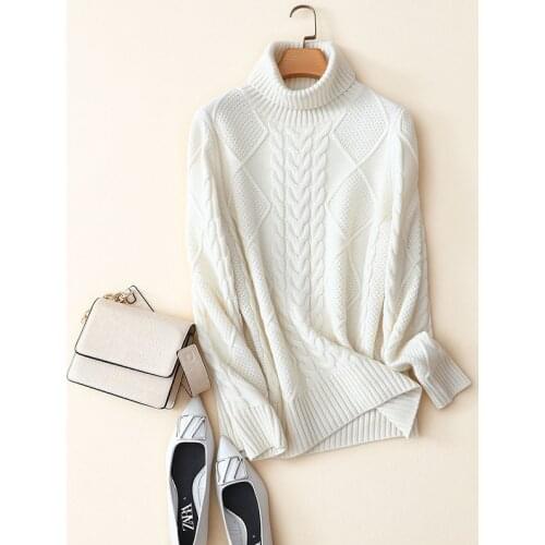 2020 new styles cashmere merino wool turtleneck sweater women cable knit winter thick warm pullovers for ladies