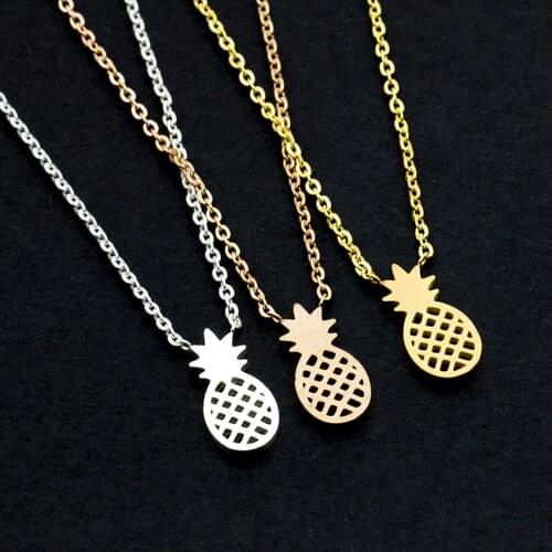 Trendy Fruit Pineapple Pendant Necklaces for Women Summer Tropical Gold Color stainless steel Jewelry Party friend Gift