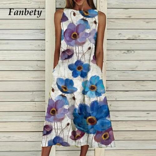 Women Elegant Sleeveless A-Line Party Dress 2021 Summer Vintage Floral Print Colorful Dresses Female Fashion Casual Beach Dress