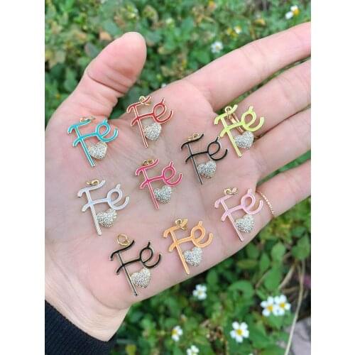 10Pcs Enamel Alphabet Letter Fe With Micro Inlay Cubic Zircon Smaller Heart Shape Charm Pendant For Women Necklace Making 2021