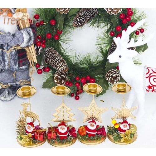 Christmas Home Decorations Candles Placement Metal Table Dining Table Iron Santa Claus Snowflake Star Golden Candle Holder