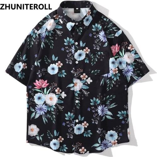 Hip Hop 2021 Shirt Streetwear Men Flower Print Hawaiian Beach Shirt Harajuku Short Sleeve Summer Aloha Shirt Fashion Clothing