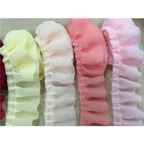 15yards/lot 4.8cm Wide Chiffon Pleated Ruffle Lace Fabrics Lace Trim Great For Dress,Curtain - Free Shipping