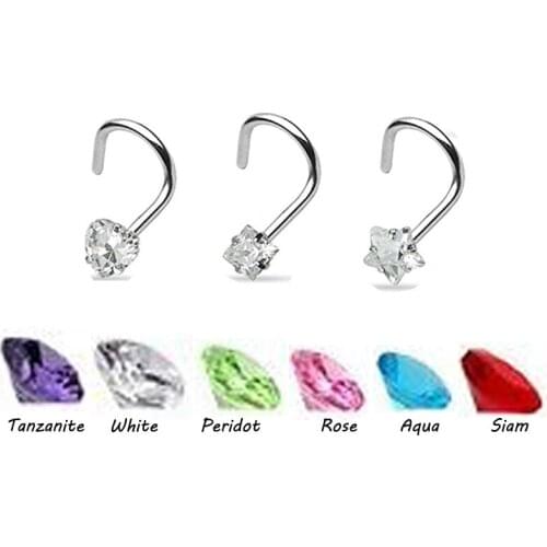 Showlove 3Pcs Prong Set Zircon Nose Screw Rings Piercing Nose Studs Body Jewelry 20g Star&Heart&Square